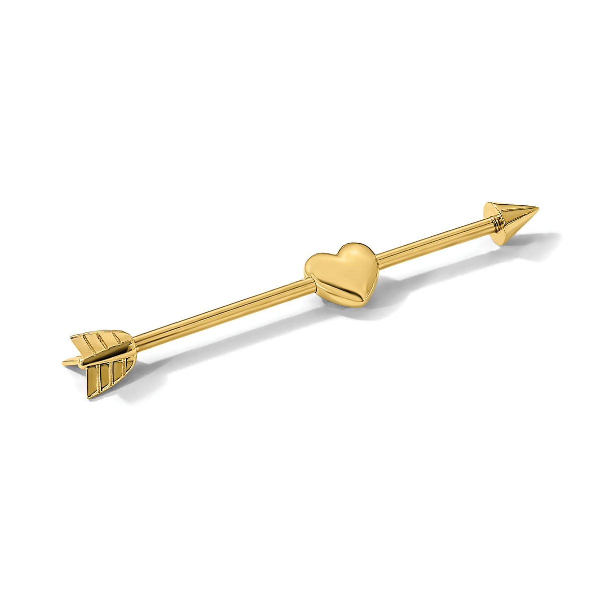 14k 14 Gauge Polished Arrow with Heart Industrial Body Jewelry-BD283