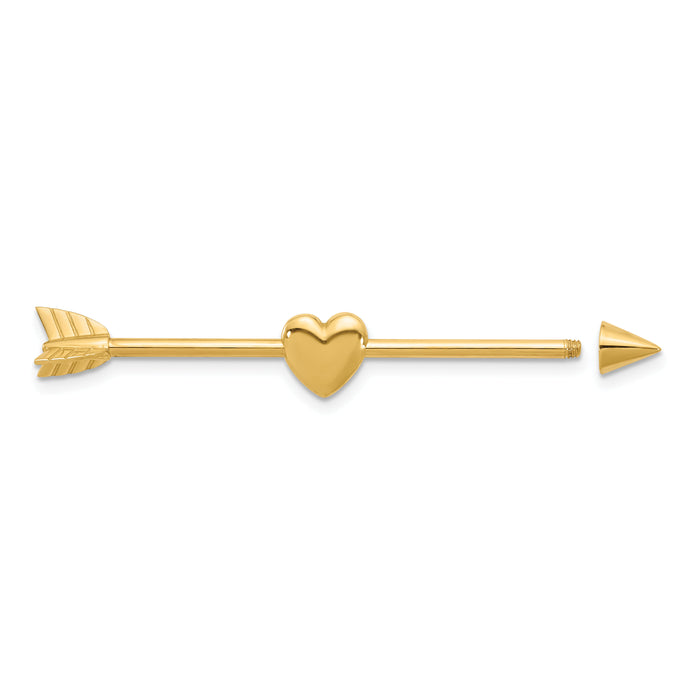 14k 14 Gauge Polished Arrow with Heart Industrial Body Jewelry-BD283