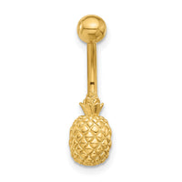 14K 14 Gauge Polished and Textured Pineapple Navel/Belly Ring-BD285
