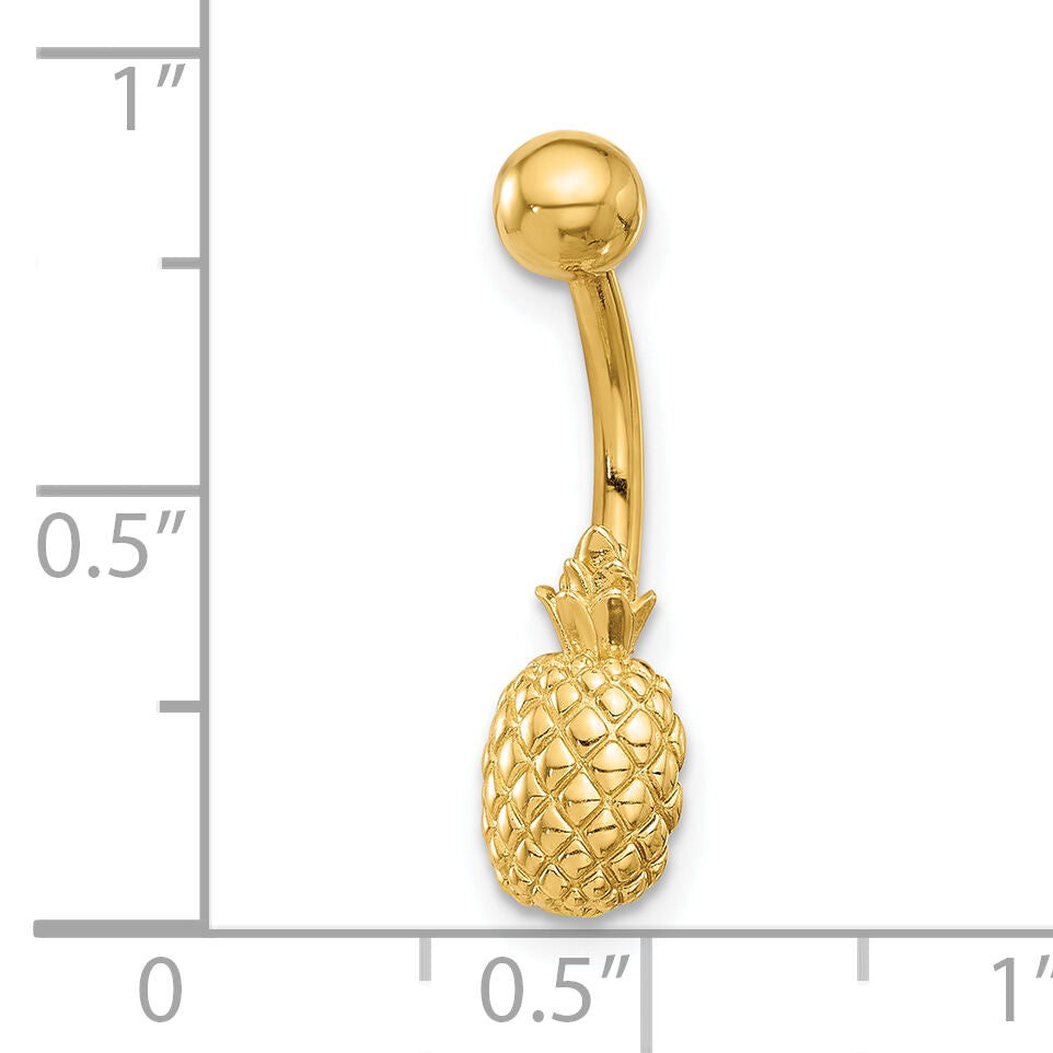14K 14 Gauge Polished and Textured Pineapple Navel/Belly Ring-BD285