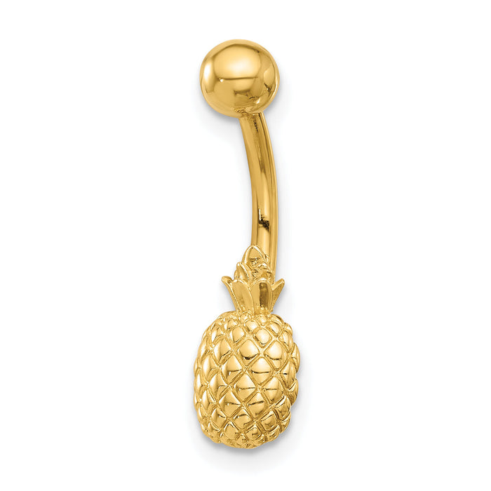14K 14 Gauge Polished and Textured Pineapple Navel/Belly Ring-BD285