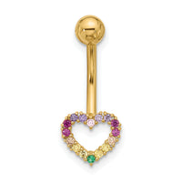 14k 14 Gauge Polished Rainbow CZ Heart Belly / Navel Ring-BD286