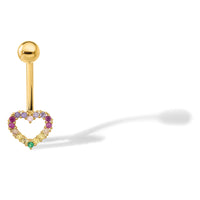 14k 14 Gauge Polished Rainbow CZ Heart Belly / Navel Ring-BD286
