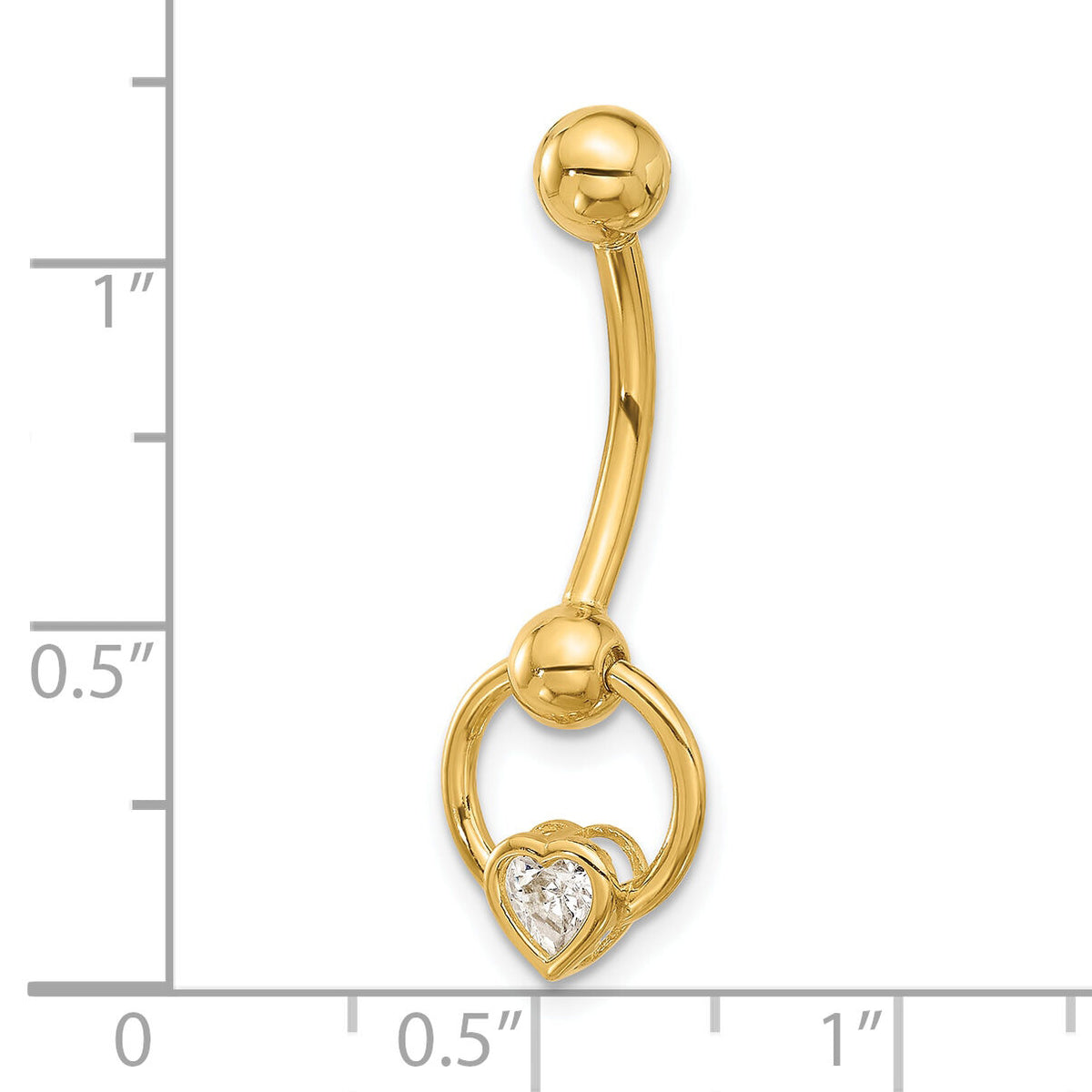 14K 14 Gauge Polished CZ Heart Dangle Navel/Belly Ring-BD287