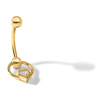 14K 14 Gauge Polished CZ Heart Dangle Navel/Belly Ring-BD287