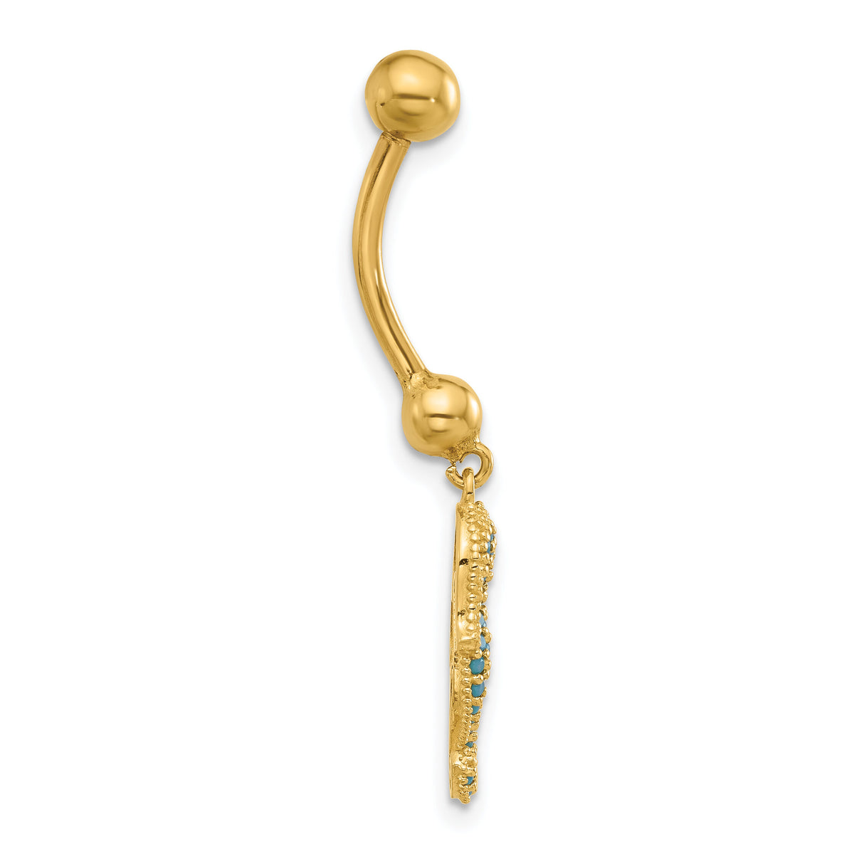 14K 14 Gauge Polished Blue CZ Seahorse Dangle Navel/Belly Ring-BD288
