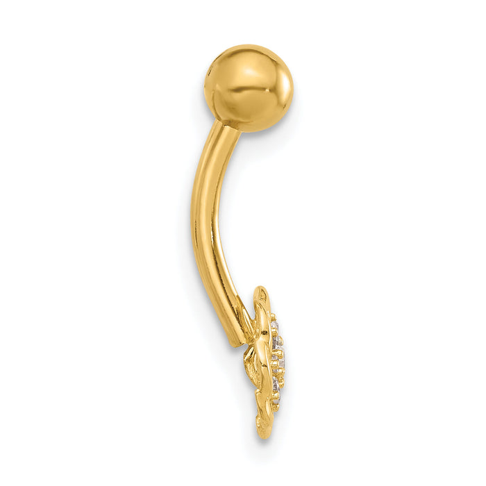 14K 14 Gauge Polished CZ Flower Navel/Belly Ring-BD289