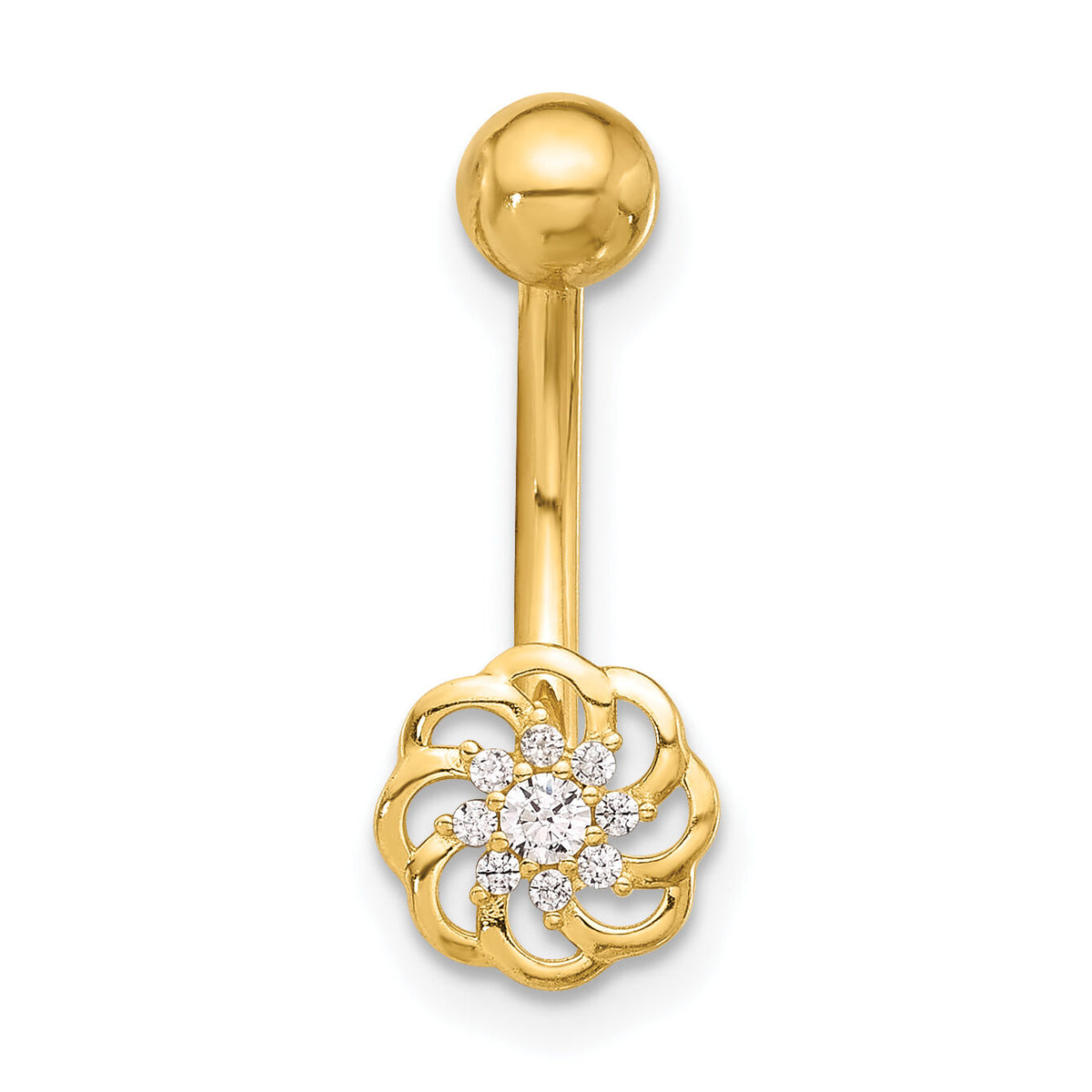 14K 14 Gauge Polished CZ Flower Navel/Belly Ring-BD289