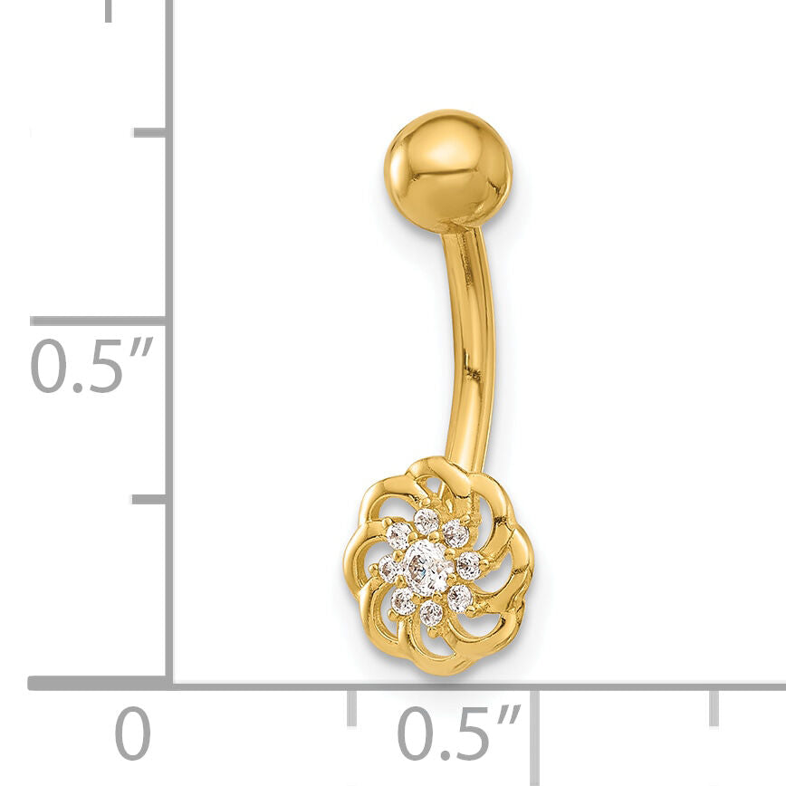 14K 14 Gauge Polished CZ Flower Navel/Belly Ring-BD289