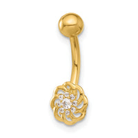 14K 14 Gauge Polished CZ Flower Navel/Belly Ring-BD289