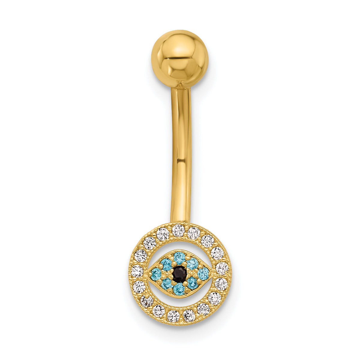 14K 14 Gauge Polished Multi-color CZ Evil Eye Navel/Belly Ring-BD290