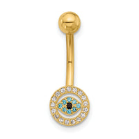 14K 14 Gauge Polished Multi-color CZ Evil Eye Navel/Belly Ring-BD290