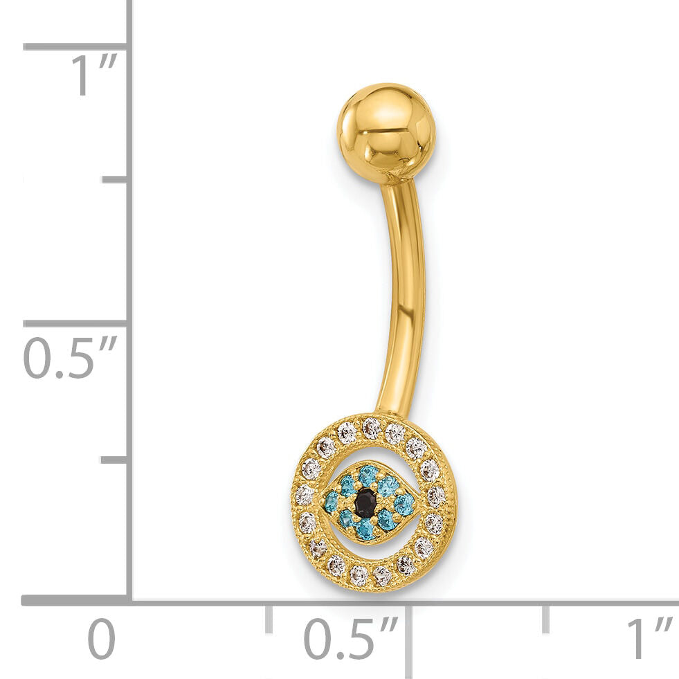 14K 14 Gauge Polished Multi-color CZ Evil Eye Navel/Belly Ring-BD290