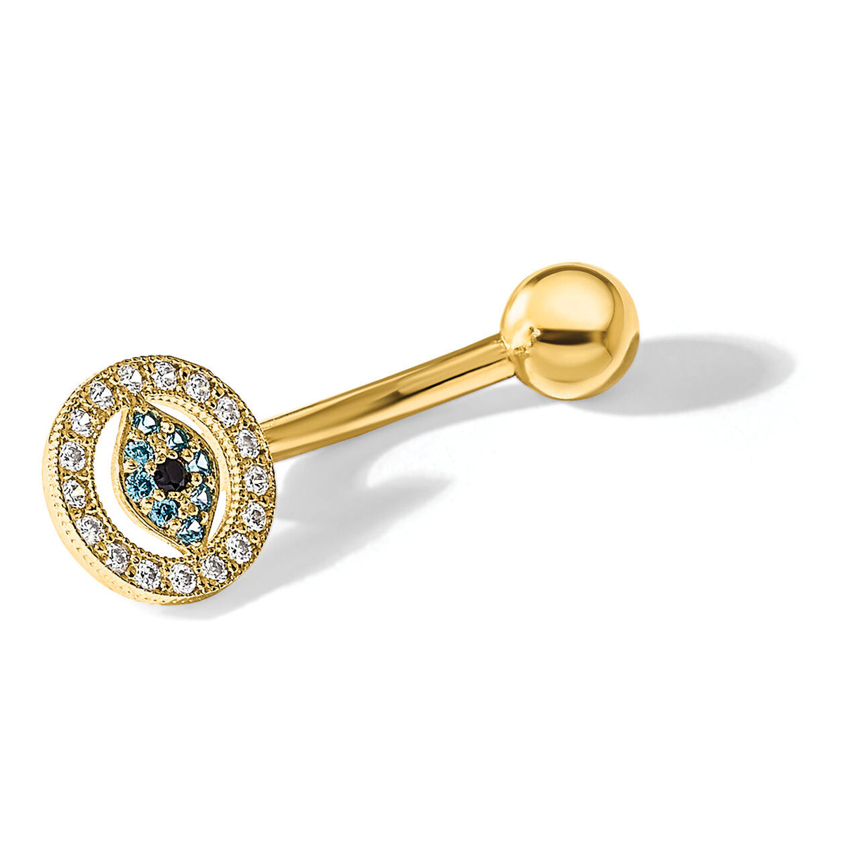 14K 14 Gauge Polished Multi-color CZ Evil Eye Navel/Belly Ring-BD290