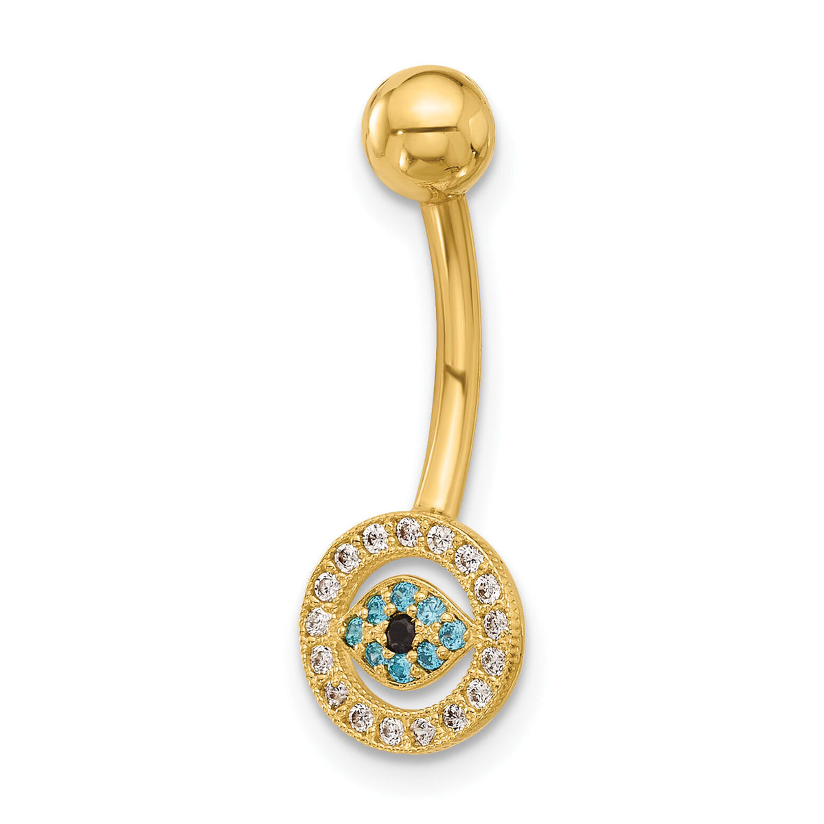 14K 14 Gauge Polished Multi-color CZ Evil Eye Navel/Belly Ring-BD290