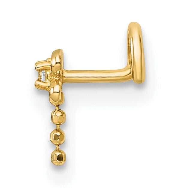 14k Polished 18 Gauge Moveable CZ Dragonfly Nose Stud-BD291