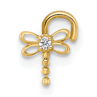 14k Polished 18 Gauge Moveable CZ Dragonfly Nose Stud-BD291
