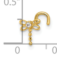 14k Polished 18 Gauge Moveable CZ Dragonfly Nose Stud-BD291