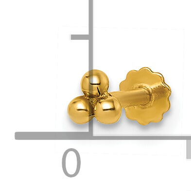 14K Polished Triple Ball 16 Gauge Labret Stud-BD293