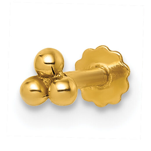 14K Polished Triple Ball 16 Gauge Labret Stud-BD293