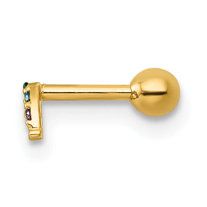 14k 18 Gauge Polished Multicolor CZ and Created Ruby Rainbow Labret Stud-BD297
