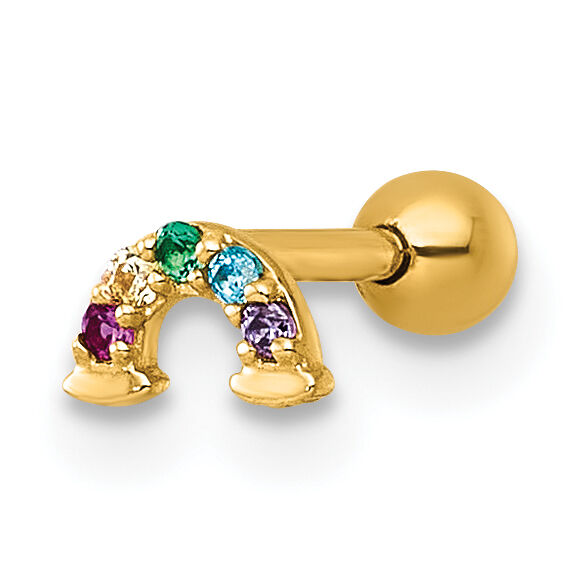 14k 18 Gauge Polished Multicolor CZ and Created Ruby Rainbow Labret Stud-BD297
