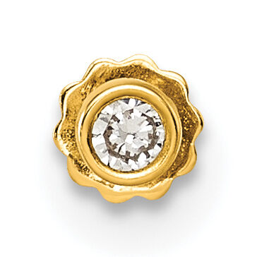 14K Polished Round Bezel CZ 16 Gauge Labret Stud-BD298