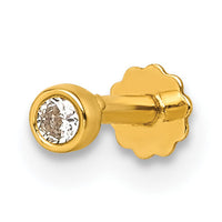 14K Polished Round Bezel CZ 16 Gauge Labret Stud-BD298