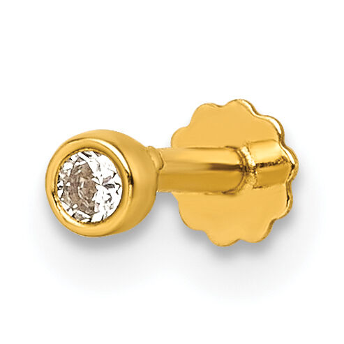 14K Polished Round Bezel CZ 16 Gauge Labret Stud-BD298