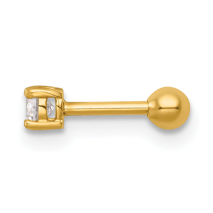 14k 18 Gauge Polished 3.0mm Round CZ Labret Stud-BD299