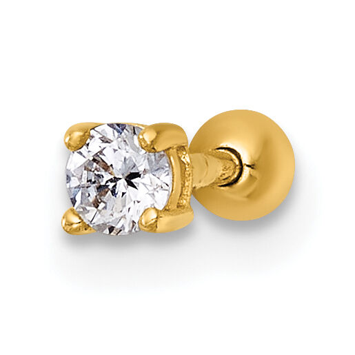 14k 18 Gauge Polished 3.0mm Round CZ Labret Stud-BD299