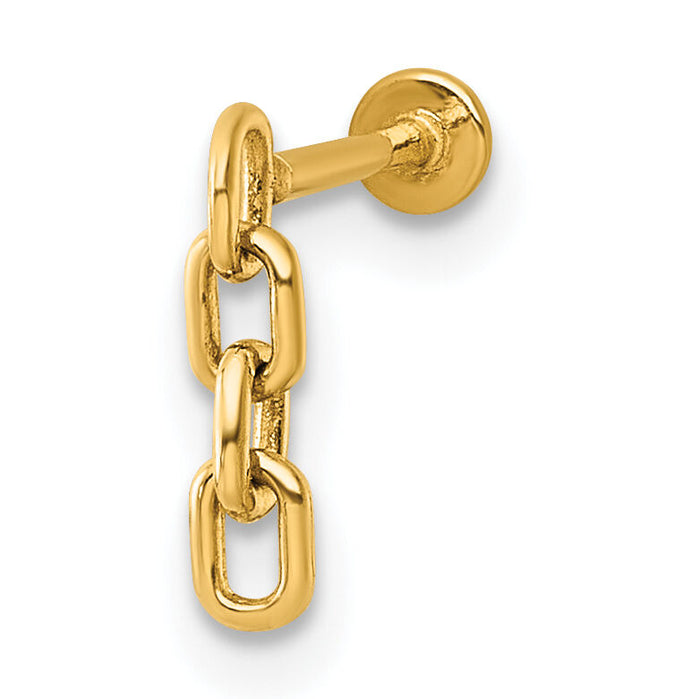 14k 18 Gauge Polished Dangling Cable Link Labret Stud-BD300