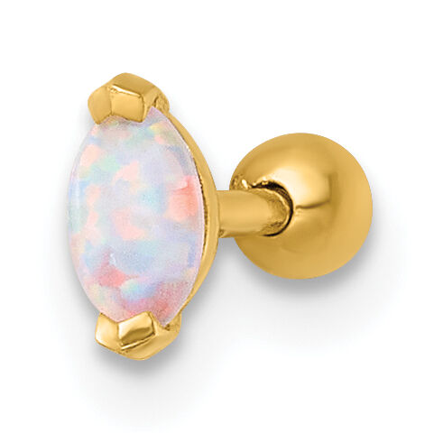 14k 18 Gauge Polished Navette Created Opal Labret Stud-BD301