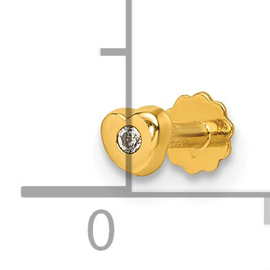 14K Polished Heart CZ 16 Gauge Labret Stud-BD302