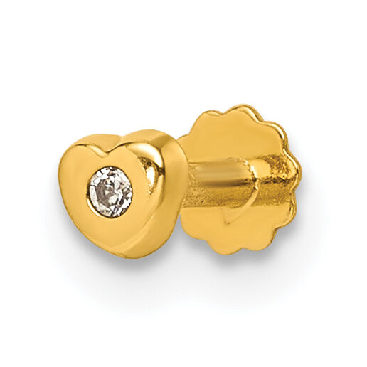 14K Polished Heart CZ 16 Gauge Labret Stud-BD302
