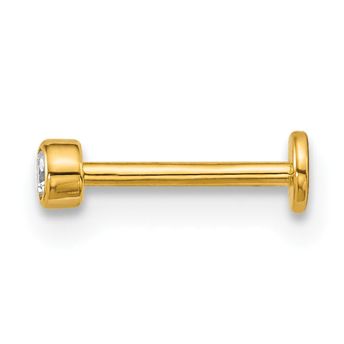 14k 18 Gauge Polished 2.5mm Round CZ Labret Stud-BD303
