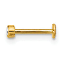 14k 18 Gauge Polished 2.5mm Round CZ Labret Stud-BD303