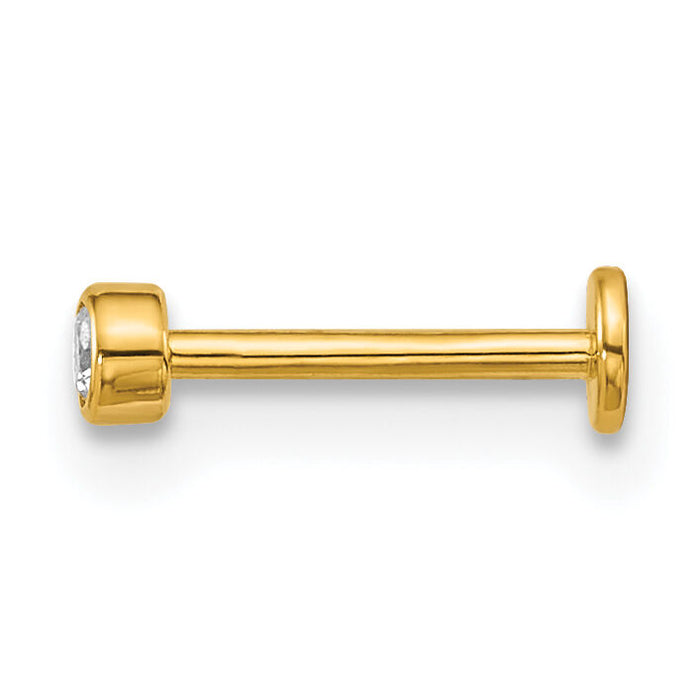 14k 18 Gauge Polished 2.5mm Round CZ Labret Stud-BD303