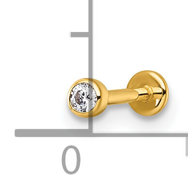 14k 18 Gauge Polished 2.5mm Round CZ Labret Stud-BD303