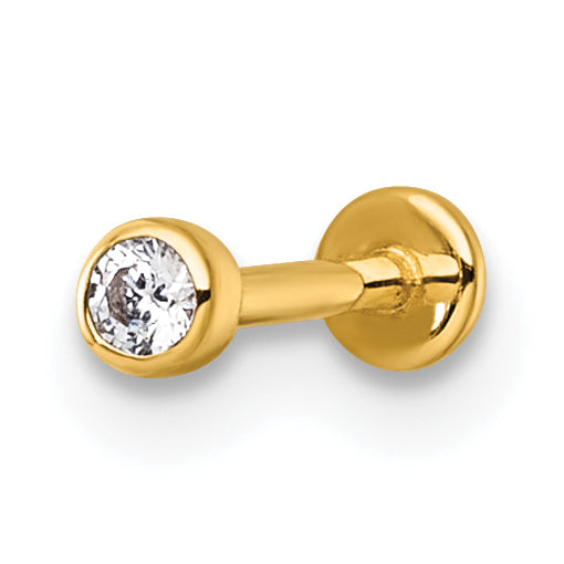 14k 18 Gauge Polished 2.5mm Round CZ Labret Stud-BD303