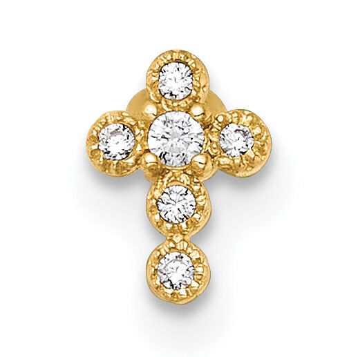 14k 18 Gauge Polished CZ Cross Labret Stud-BD304