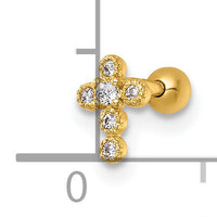 14k 18 Gauge Polished CZ Cross Labret Stud-BD304