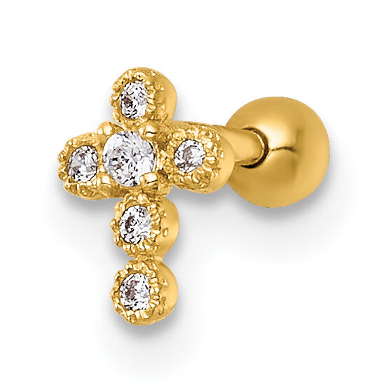 14k 18 Gauge Polished CZ Cross Labret Stud-BD304