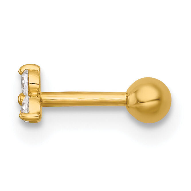14k 18 Gauge Polished CZ Labret Stud-BD305