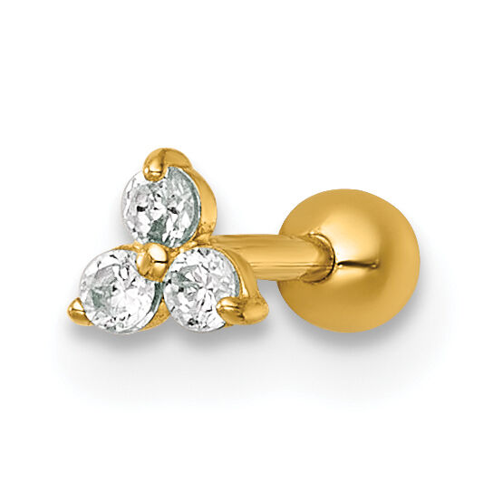 14k 18 Gauge Polished CZ Labret Stud-BD305