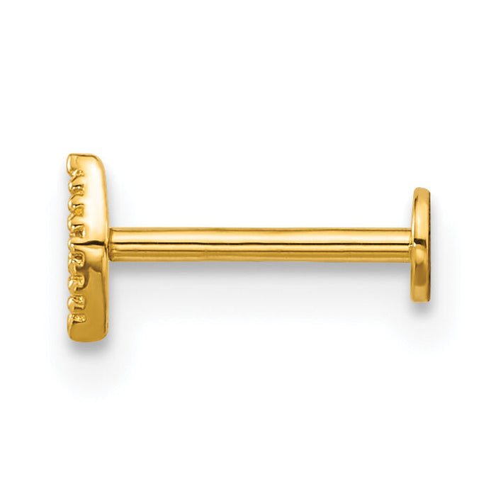 14k 18 Gauge Polished and Textured CZ Navette Labret Stud-BD307