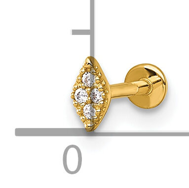 14k 18 Gauge Polished and Textured CZ Navette Labret Stud-BD307
