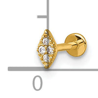 14k 18 Gauge Polished and Textured CZ Navette Labret Stud-BD307