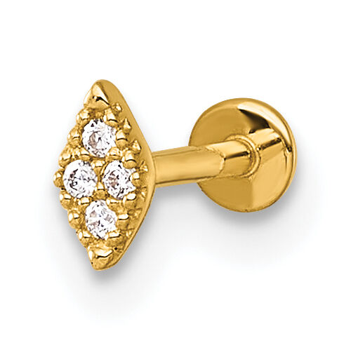14k 18 Gauge Polished and Textured CZ Navette Labret Stud-BD307