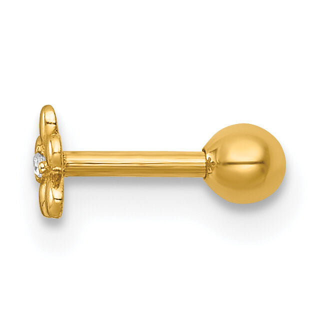 14k 18 Gauge Polished CZ Flower Labret Stud-BD309